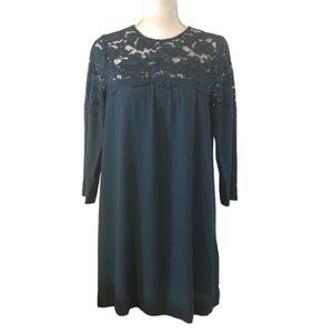 H&M Dress Women's Size 4 Green Long Sleeve Lace Shoulder Top NWT Stretchy
